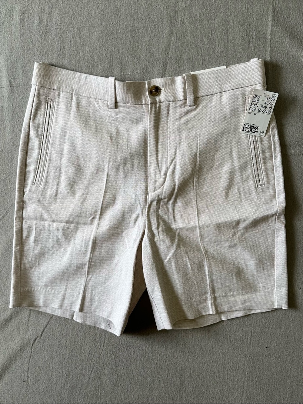 H&M Mens Linen Blend Shorts Size 30 Cream Beige Casual Summer Shorts NWT